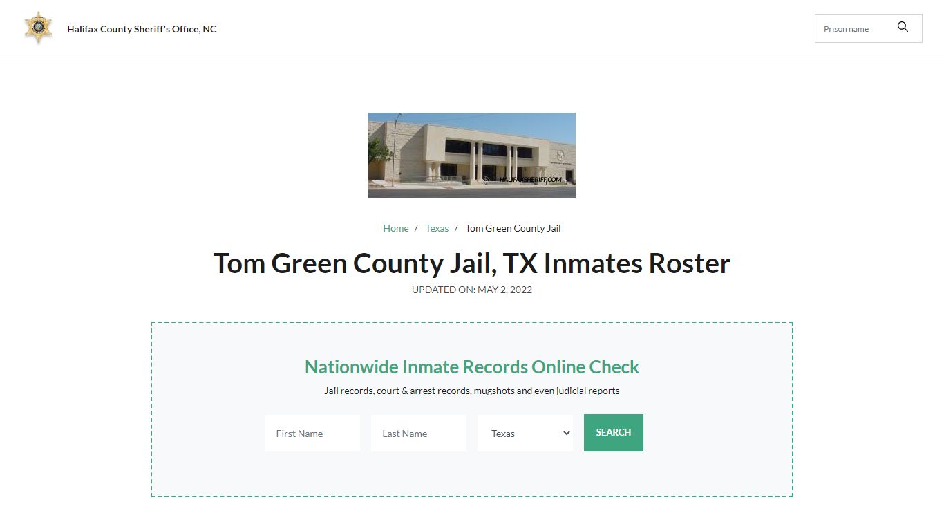 Tom Green County Jail, TX Jail Roster, Name Search